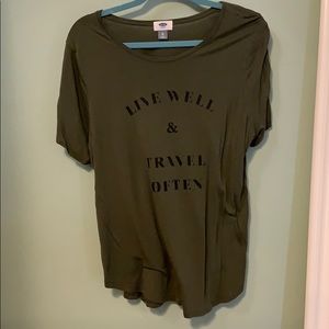 Old Navy Army Green T-shirt Live Well Travel Often